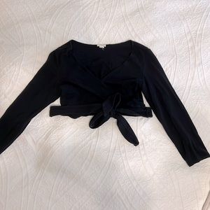 Black Cropped Wrap Top